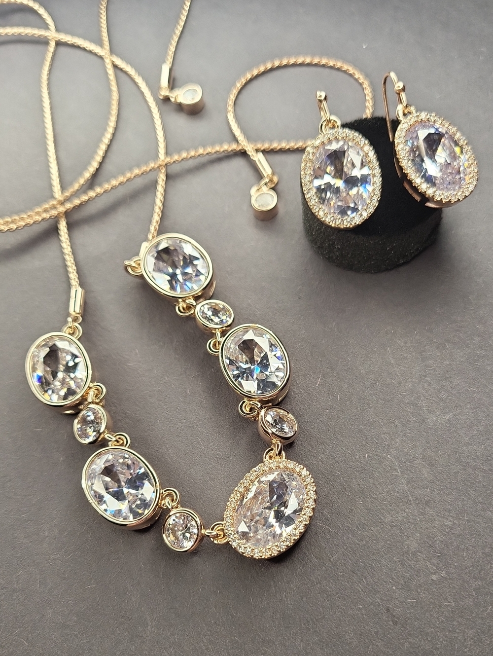 Gold-Tone Clear Crystal Necklace and Earrings Set
